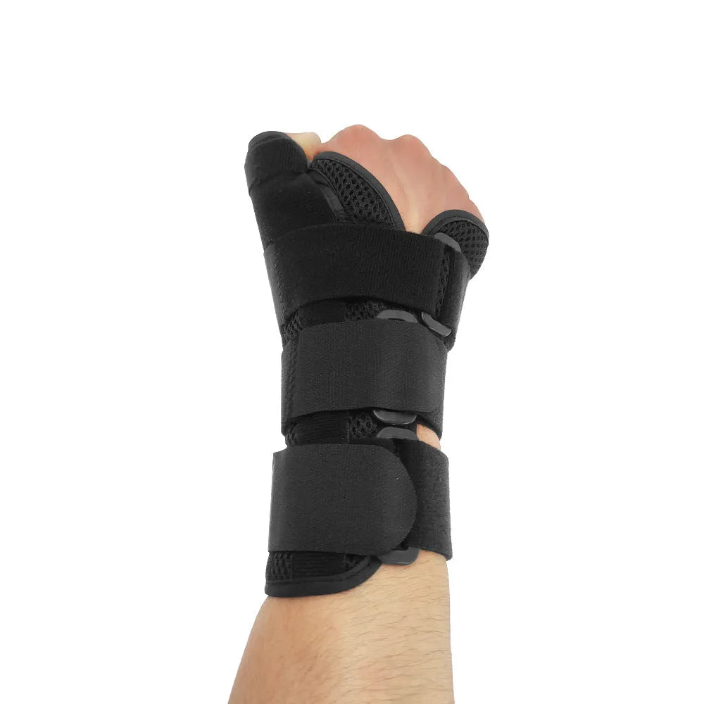 Carbon fibre sports wrist guard with thumb strap in black with grey edging