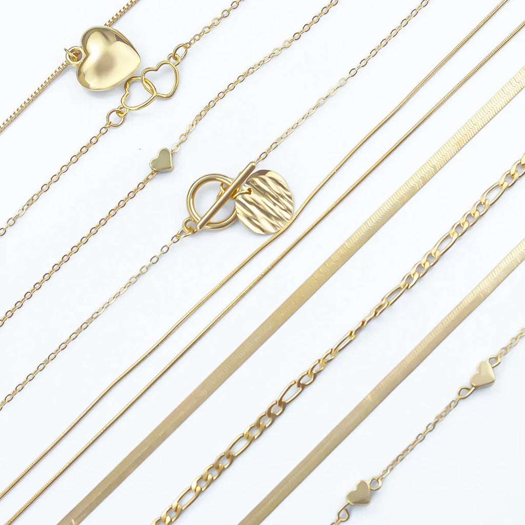 Gold women's necklace set with snake bones chain and adjustable length from 21cm to 50cm