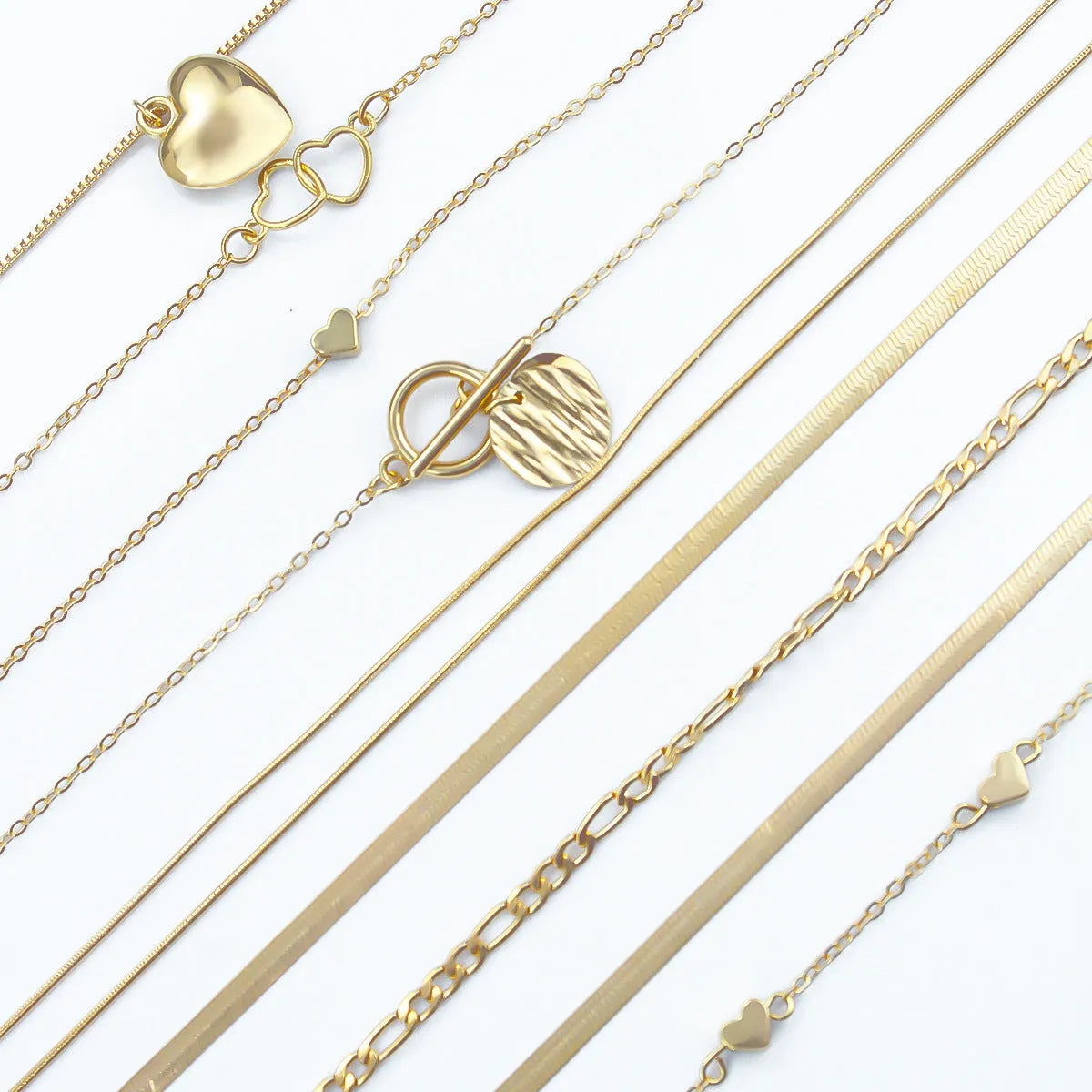 Gold women's necklace set with snake bones chain and adjustable length from 21cm to 50cm