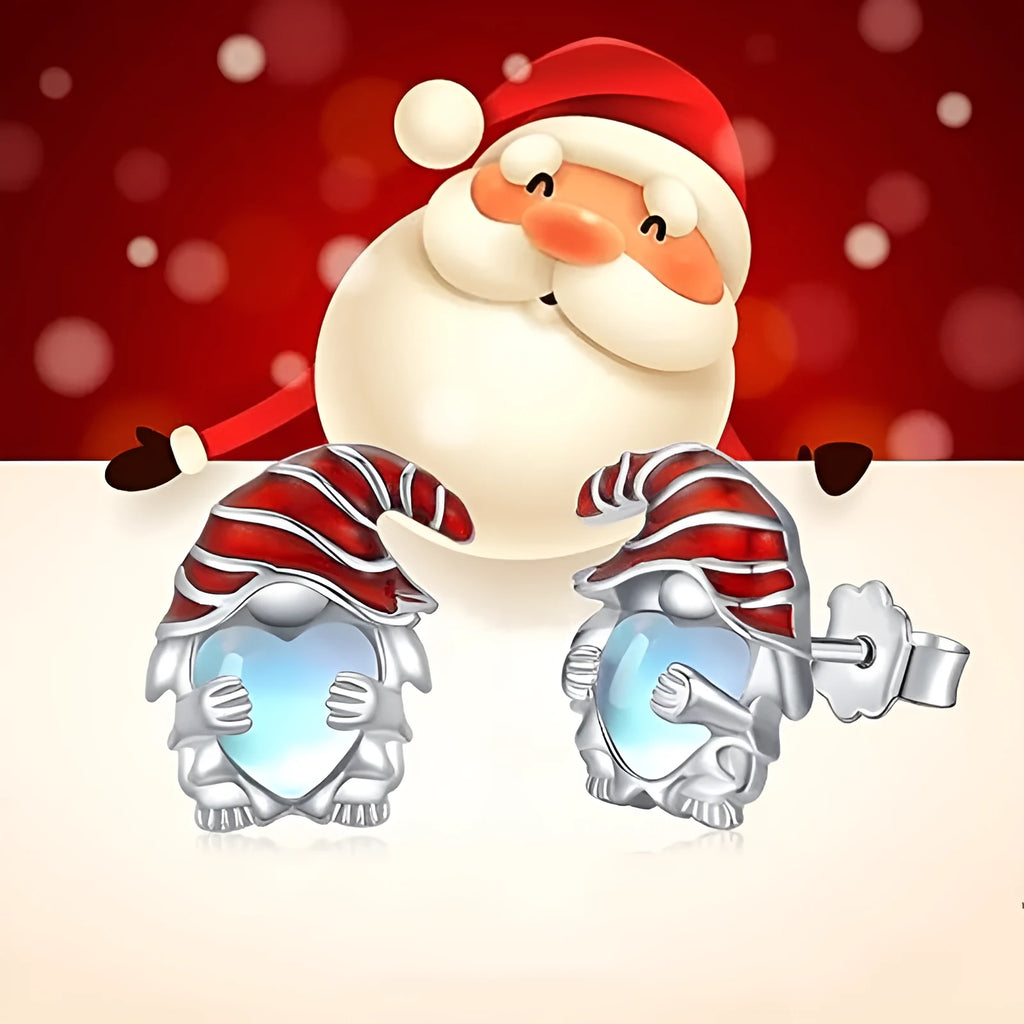 Women's Christmas heart earrings with Santa Claus design in white gold plating