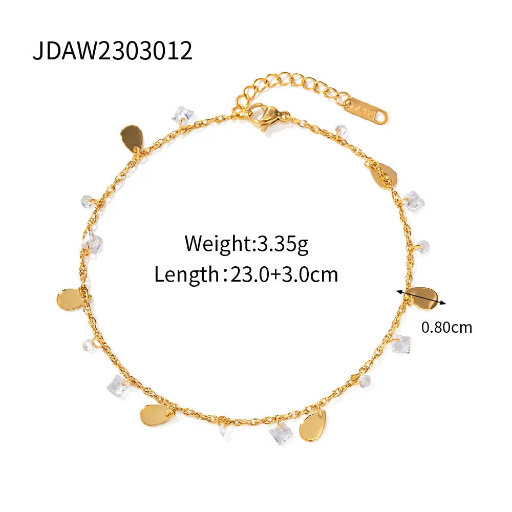 Women's stainless steel anklet with a geometric water drop pendant and a tassel detail.