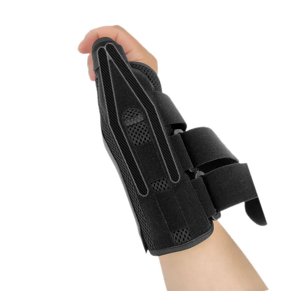 Carbon fibre sports wrist guard with thumb strap in black with grey edging