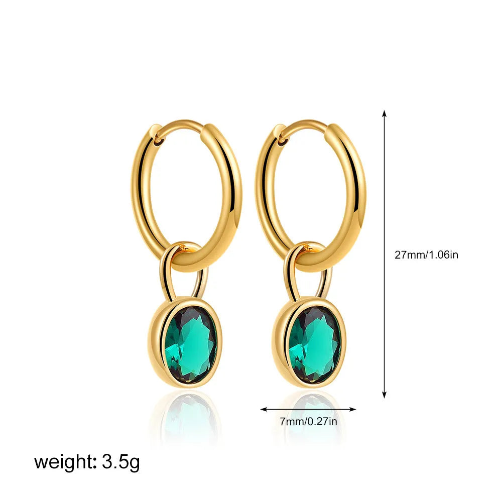 Copper retro oval earrings with zircon stones in six colour variations.