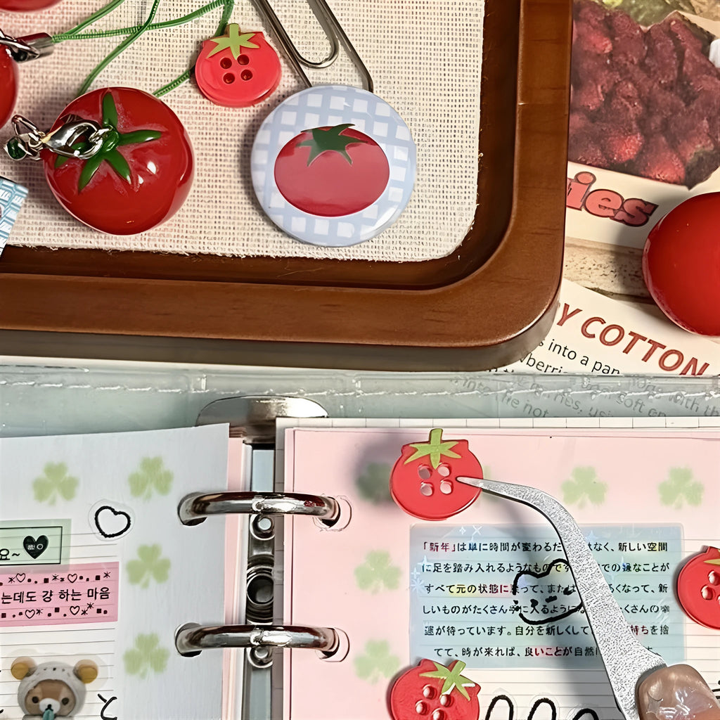 Tomato colour resin ancient early mini simulation button pendant with fabric detail for sewing and craft