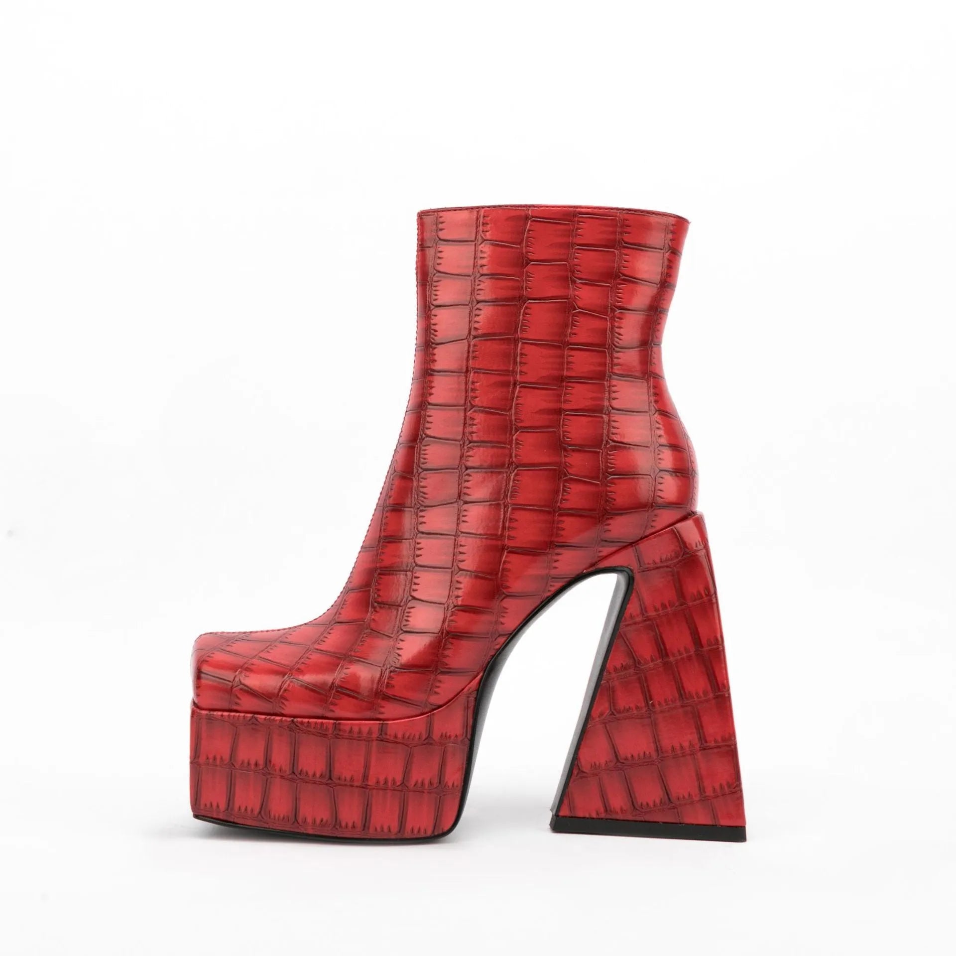 Women's ankle boot with a high heel above 8cm in a solid colour, showing the artificial PU upper material.