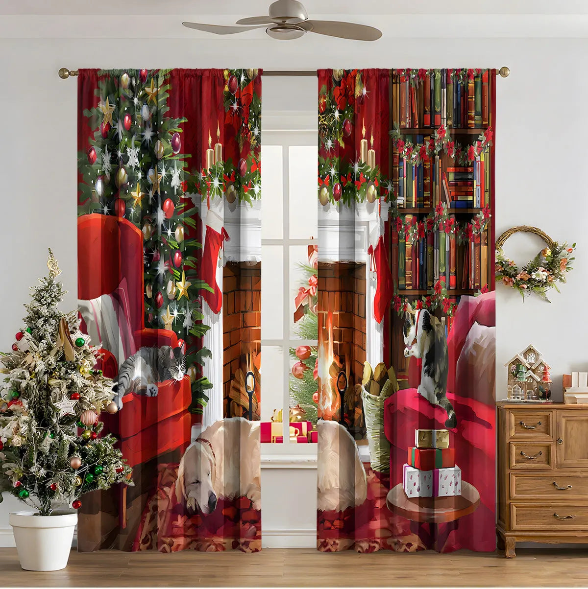 3D digital printed Christmas curtains in European colour designs with high sunshade function