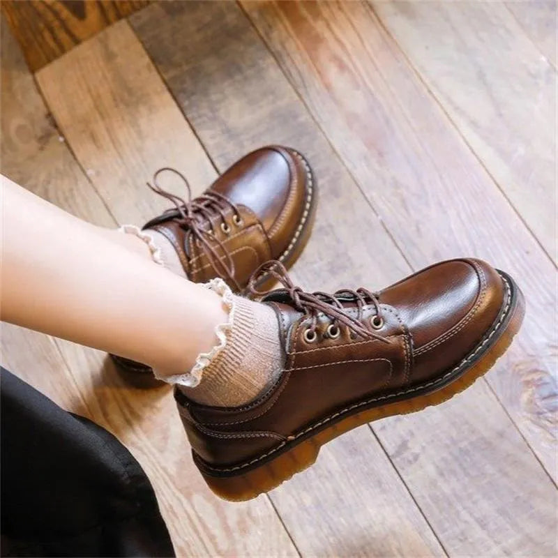 Retro preppy style women's black Mary Jane shoes with square low heel and round toe