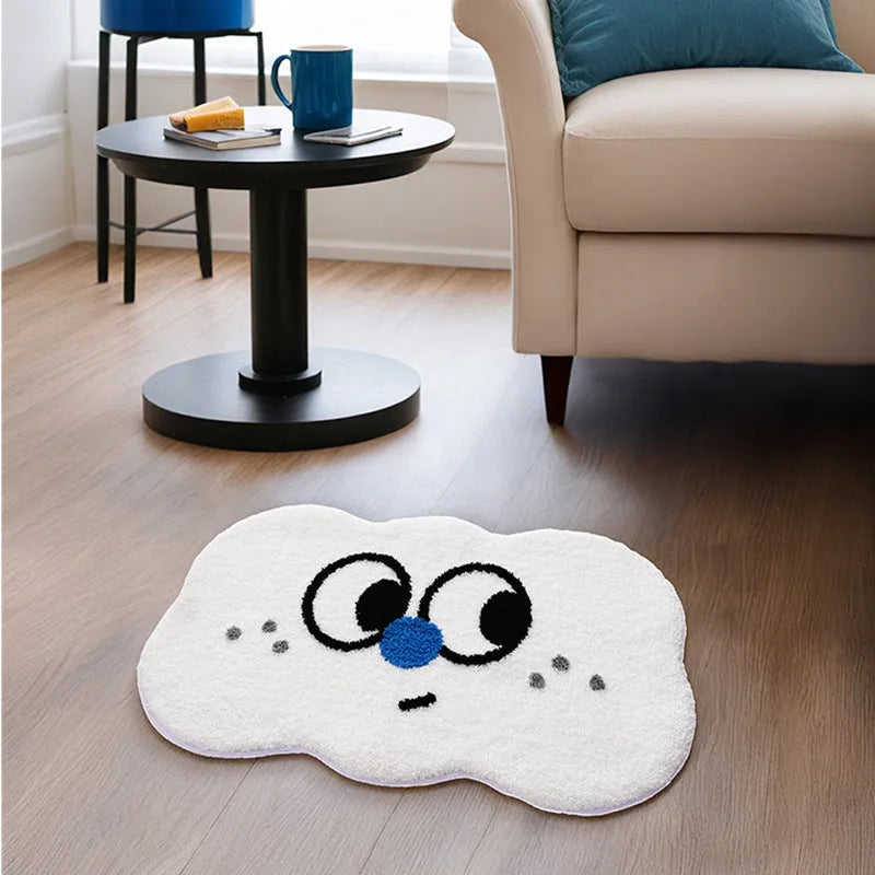 Cartoon anime print bathroom mat with cashmere-like texture on a tiled floor