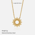 Gold tone geometric jewellery set with sun motif including necklace and bracelet for women