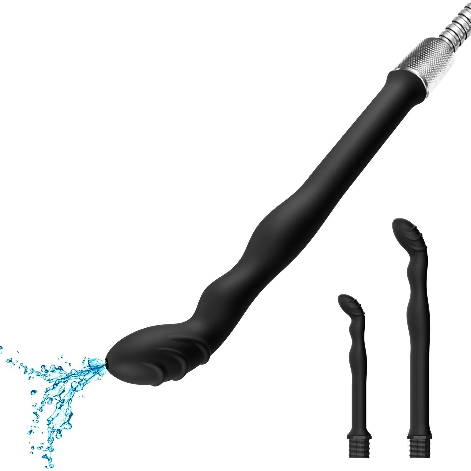 Black silicone hosepipe flusher with enema unit in large and small size options