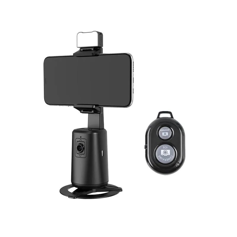 A200 black ABS desktop phone bracket with rotating camera head, face tracking, and ribbon lights