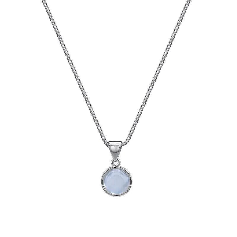 Women's Korean-style simple oval pendant necklace with artificial crystal and adjustable box chain in moon light colour