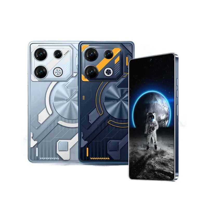 GT10 Pro Blue and GT10 Pro Silver Android smartphones showing straight plate design.
