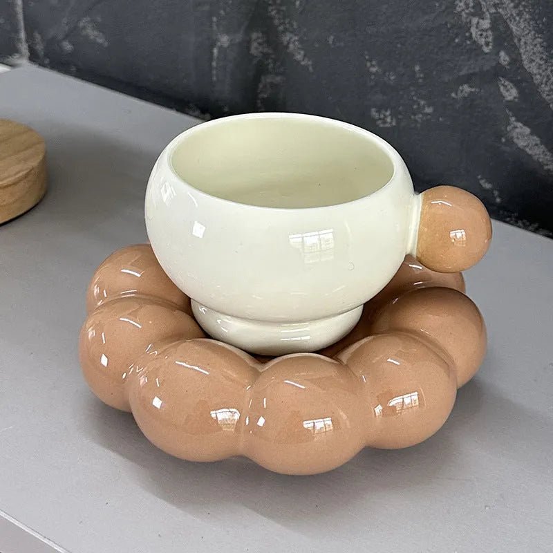 Ceramic coffee cup and saucer set in Nordic style with 250ml capacity, shown in pea green colour