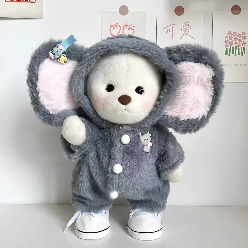 Grey elephant jumpsuit plush suit for 30cm Lina bear doll clothing