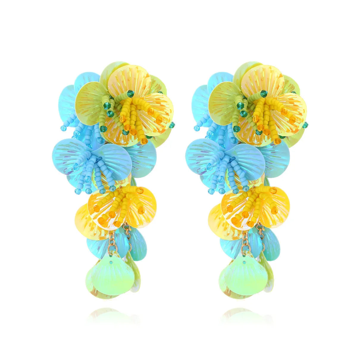 Handmade string bead flower earrings with exaggerated dopamine shapes in colourful designs