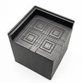 Four black plastic bed riser feet for increasing furniture height and creating storage space