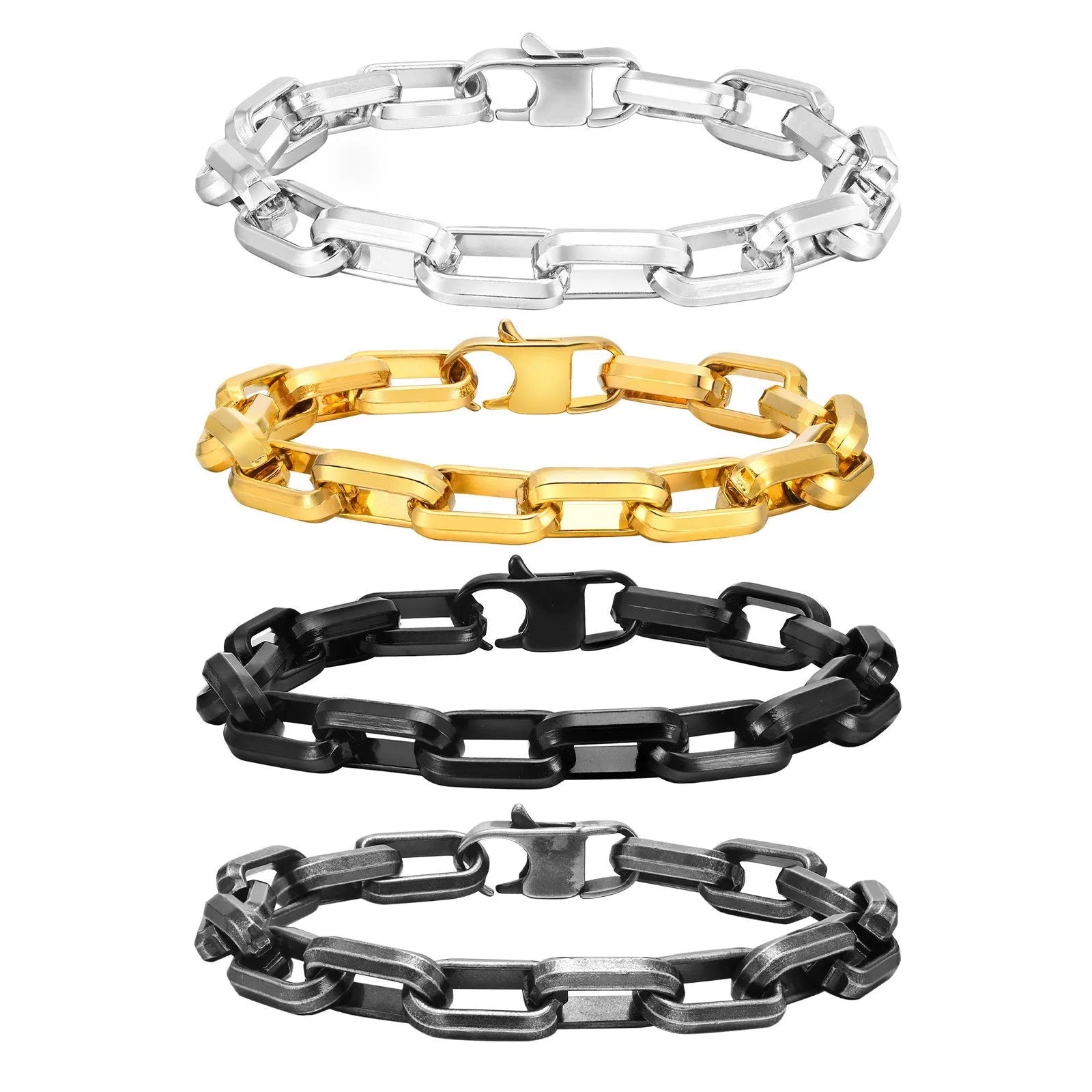 Men's titanium steel square chain bracelet in gold colour with simple design