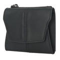 Genuine cowhide leather coin purse in retro style with stitching details and lock closure
