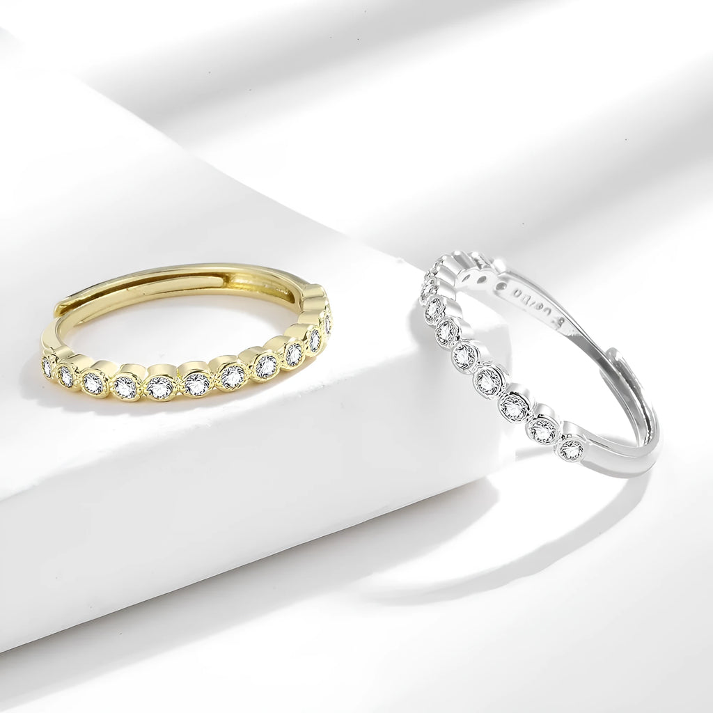 Geometric diamond tail ring with open mouth adjustable design in white gold or yellow gold colour finish