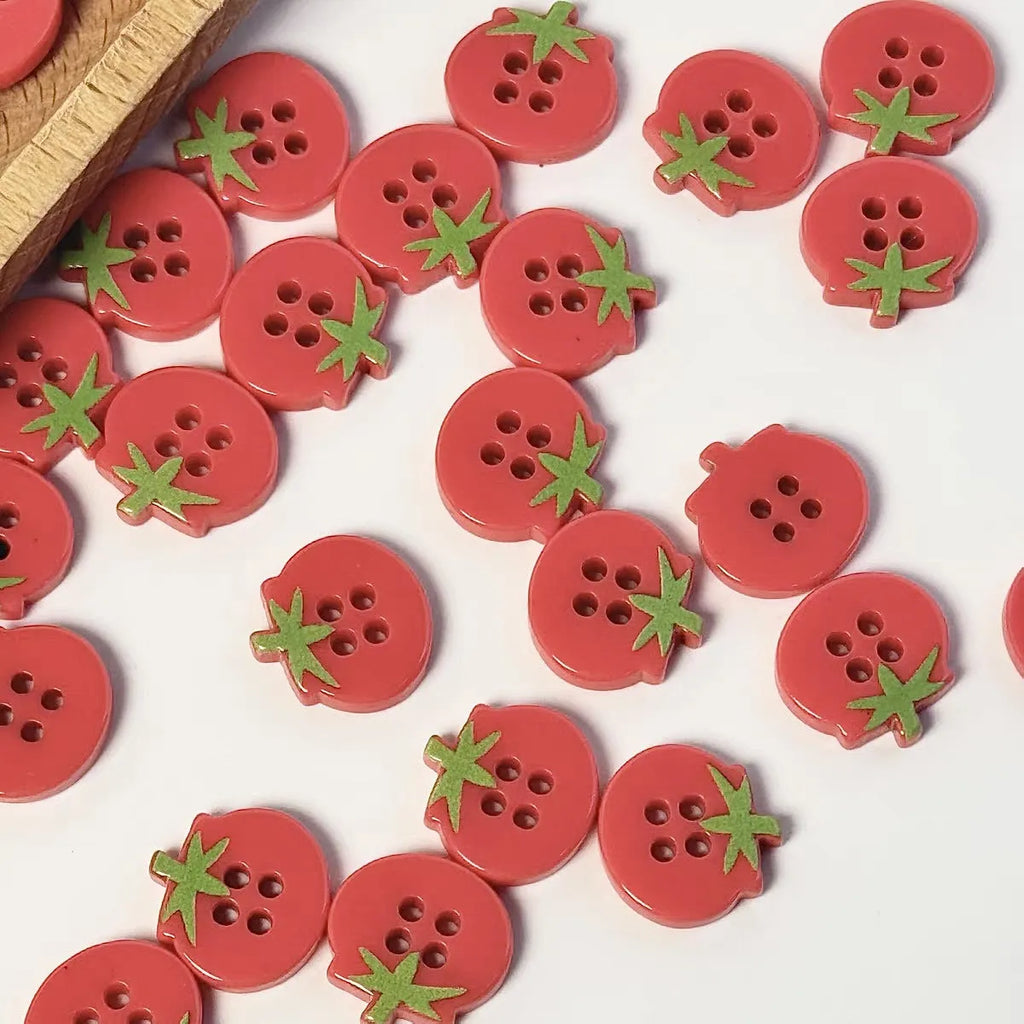 Tomato colour resin ancient early mini simulation button pendant with fabric detail for sewing and craft
