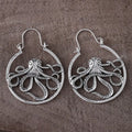 Vintage octopus earrings in antique silver finish with retro style animal design