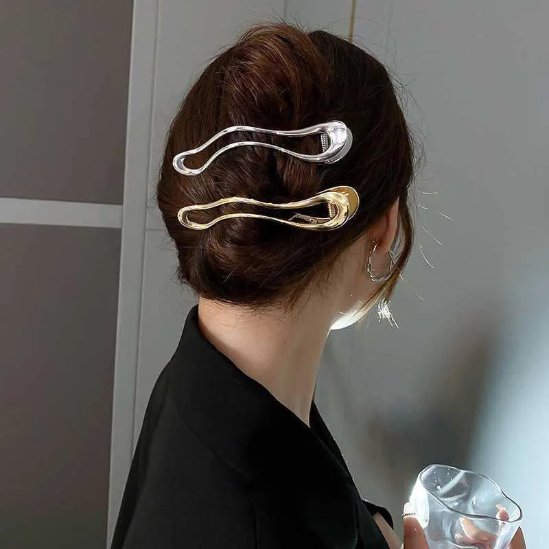 Polished zinc alloy hair barrette for women in gold or silver geometric shapes including square, arc, and triangle styles.