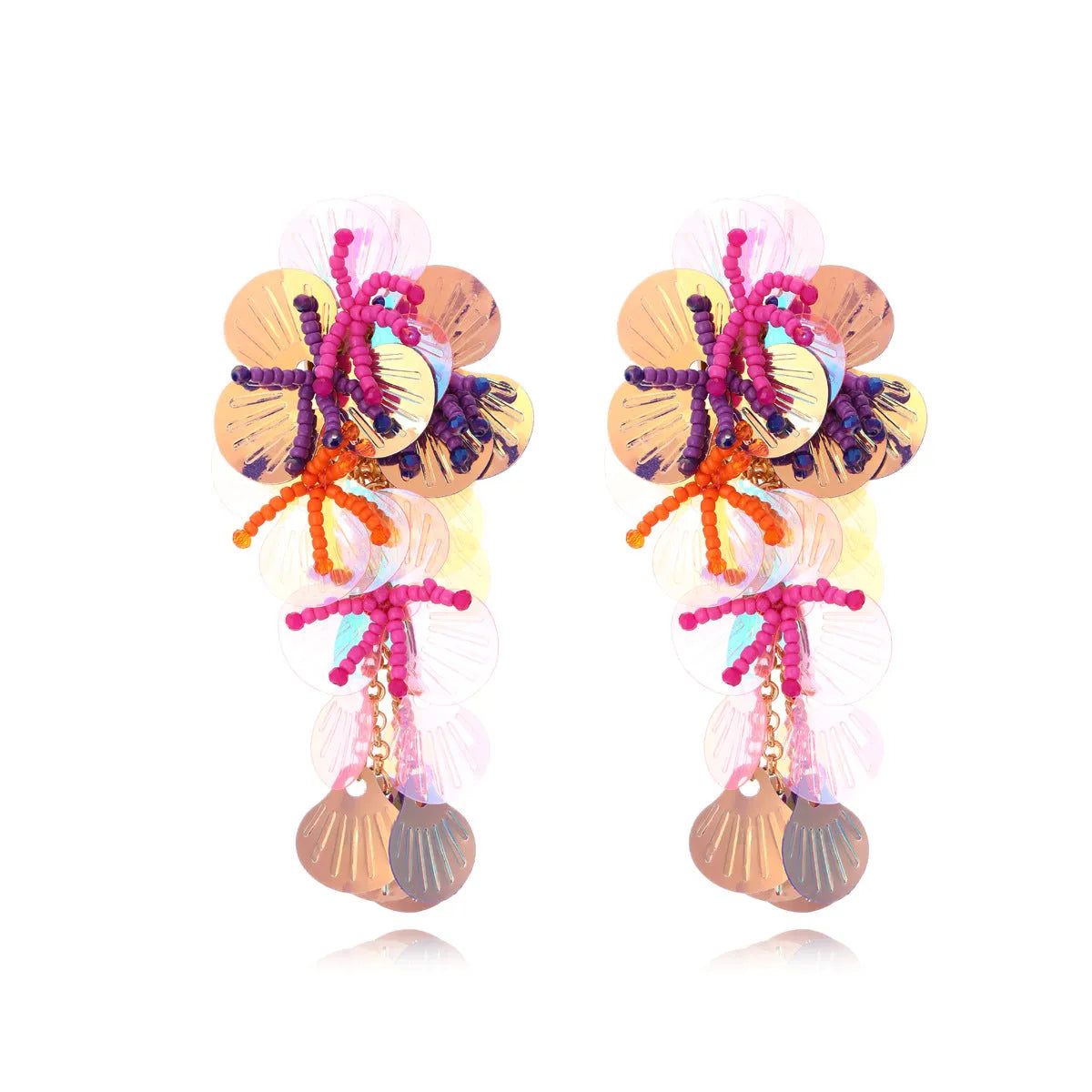 Handmade string bead flower earrings with exaggerated dopamine shapes in colourful designs
