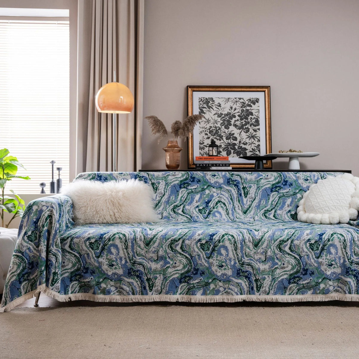American country style jacquard floral pattern sofa cover in polyester cotton on a sofa
