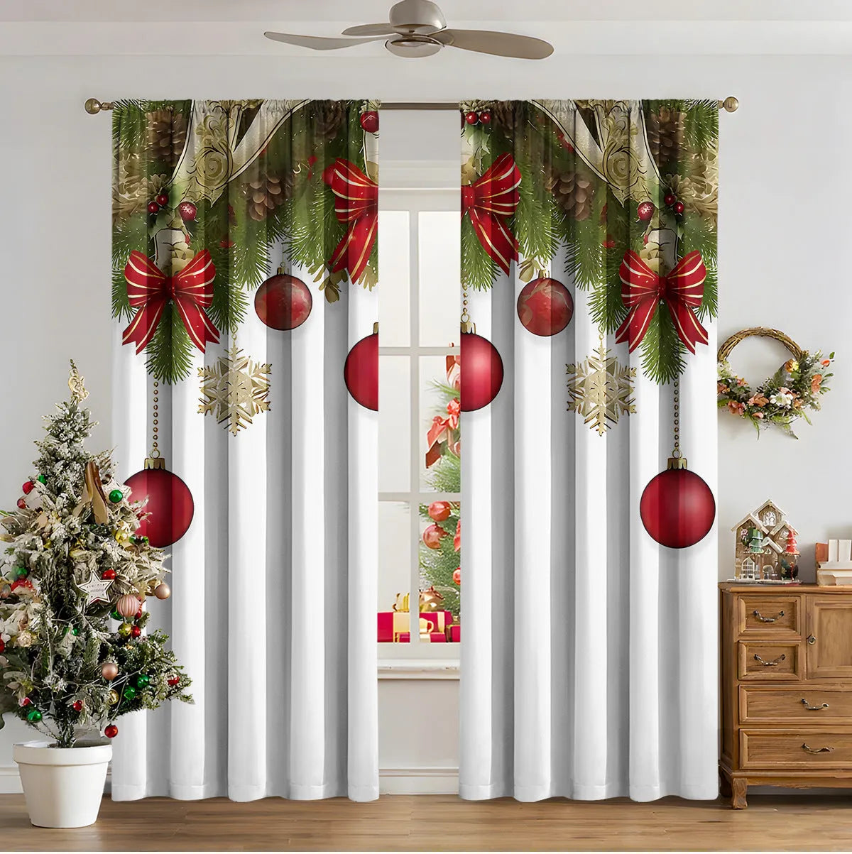 3D digital printed Christmas curtains in European colour designs with high sunshade function