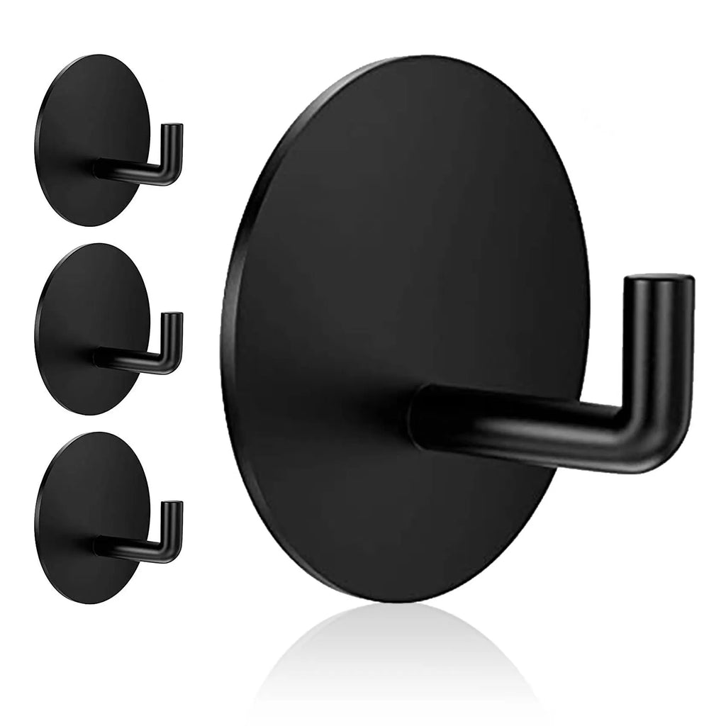 Self-adhesive stainless steel single hook for bathroom and kitchen organisation with 3kg load capacity