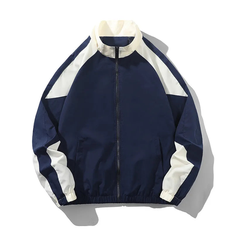 Men's casual jacket with contrast stitching in polyester fabric for spring and autumn outdoor wear