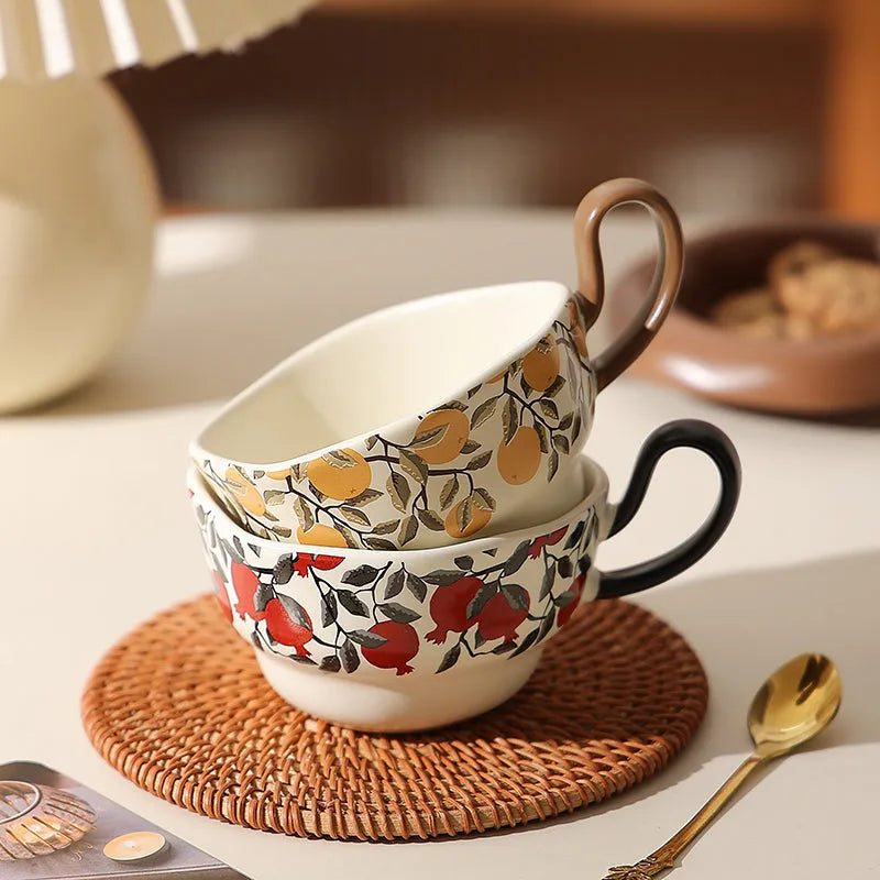 Antique style ceramic coffee cup and saucer set in black or orange with 210ml capacity