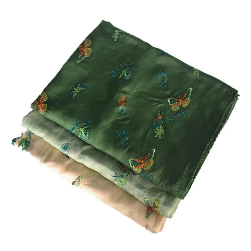 Pure ramie embroidery cloth fabric for Hanfu construction in beige, green and dark green colours
