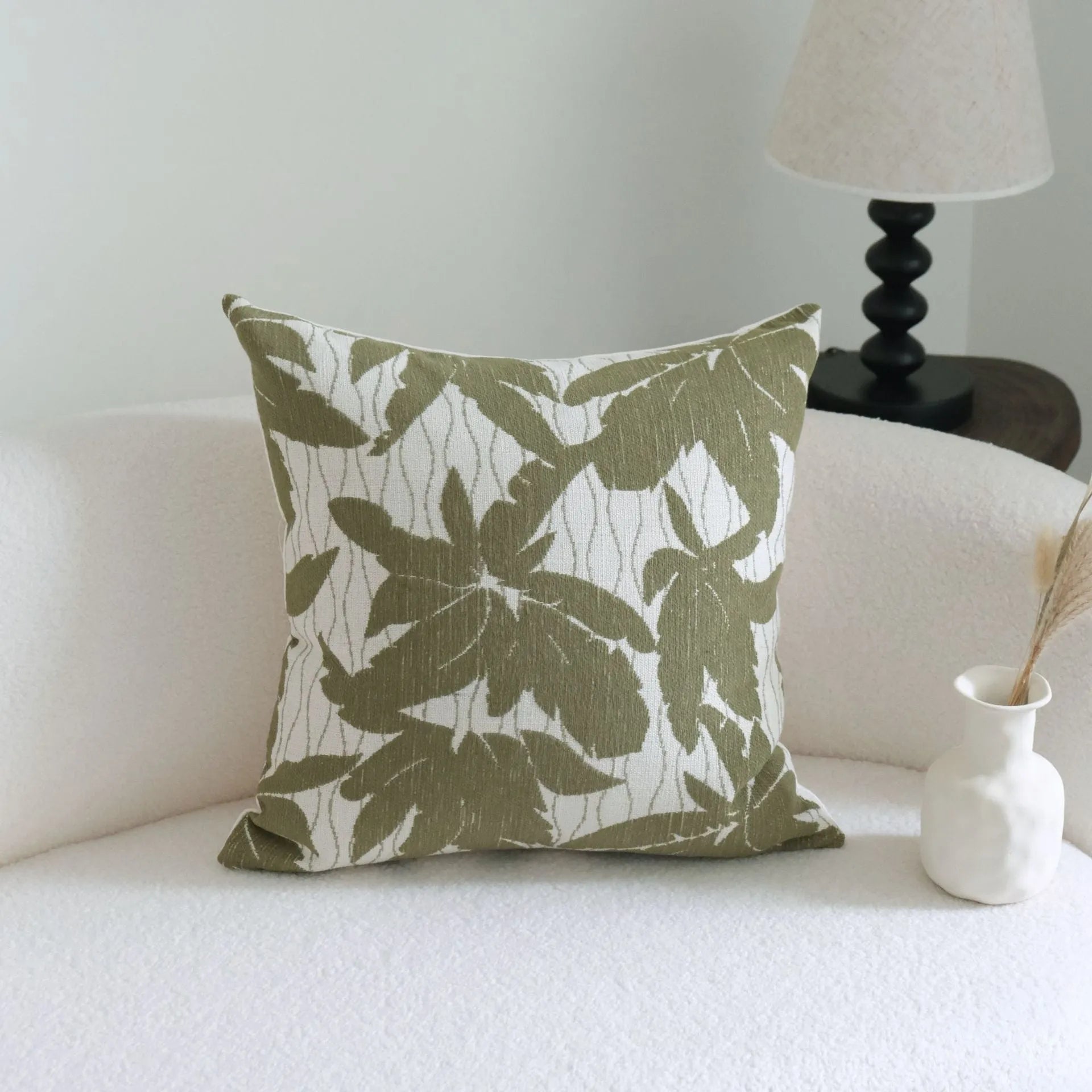 Green cotton linen hotel sample pillow with tassel decoration and silk floss filling
