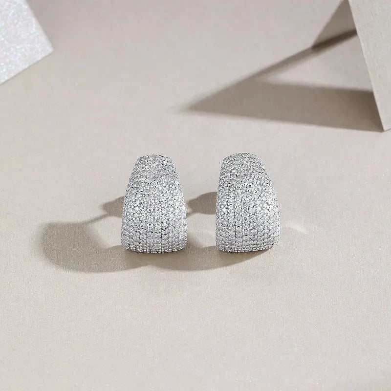 Geometric S925 sterling silver ear studs with moissanite stones in GRA gift box