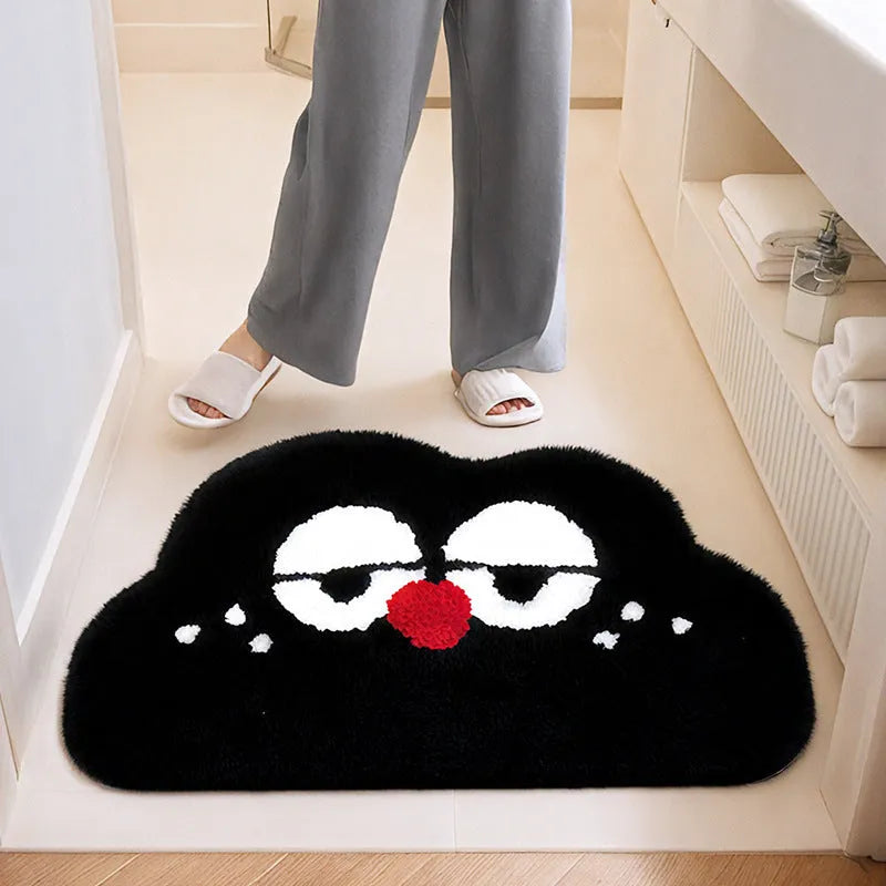 Cartoon anime print bathroom mat with cashmere-like texture on a tiled floor