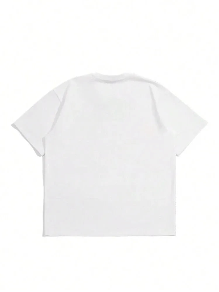 Men's pure cotton T-shirt with Japanese retro design in dark grey colour