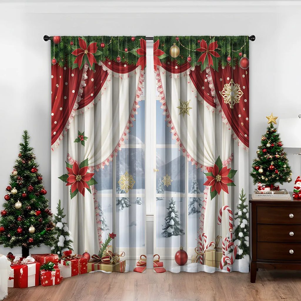 3D digitally printed Christmas curtains pair with European-style festive patterns on polyester fabric