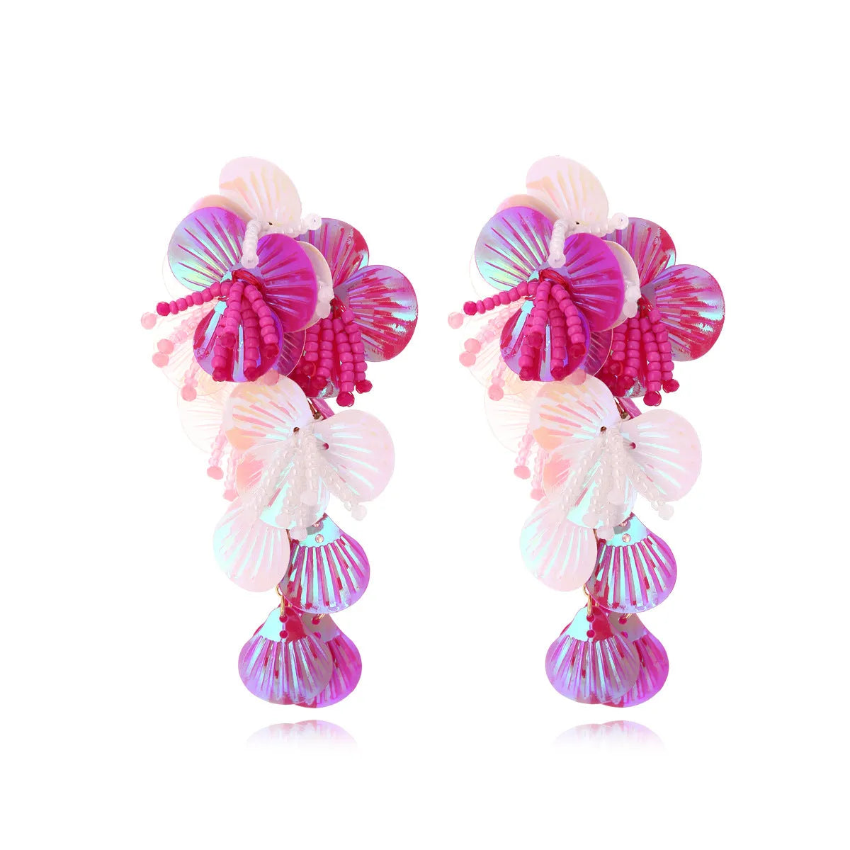 Handmade string bead flower earrings with exaggerated dopamine shapes in colourful designs