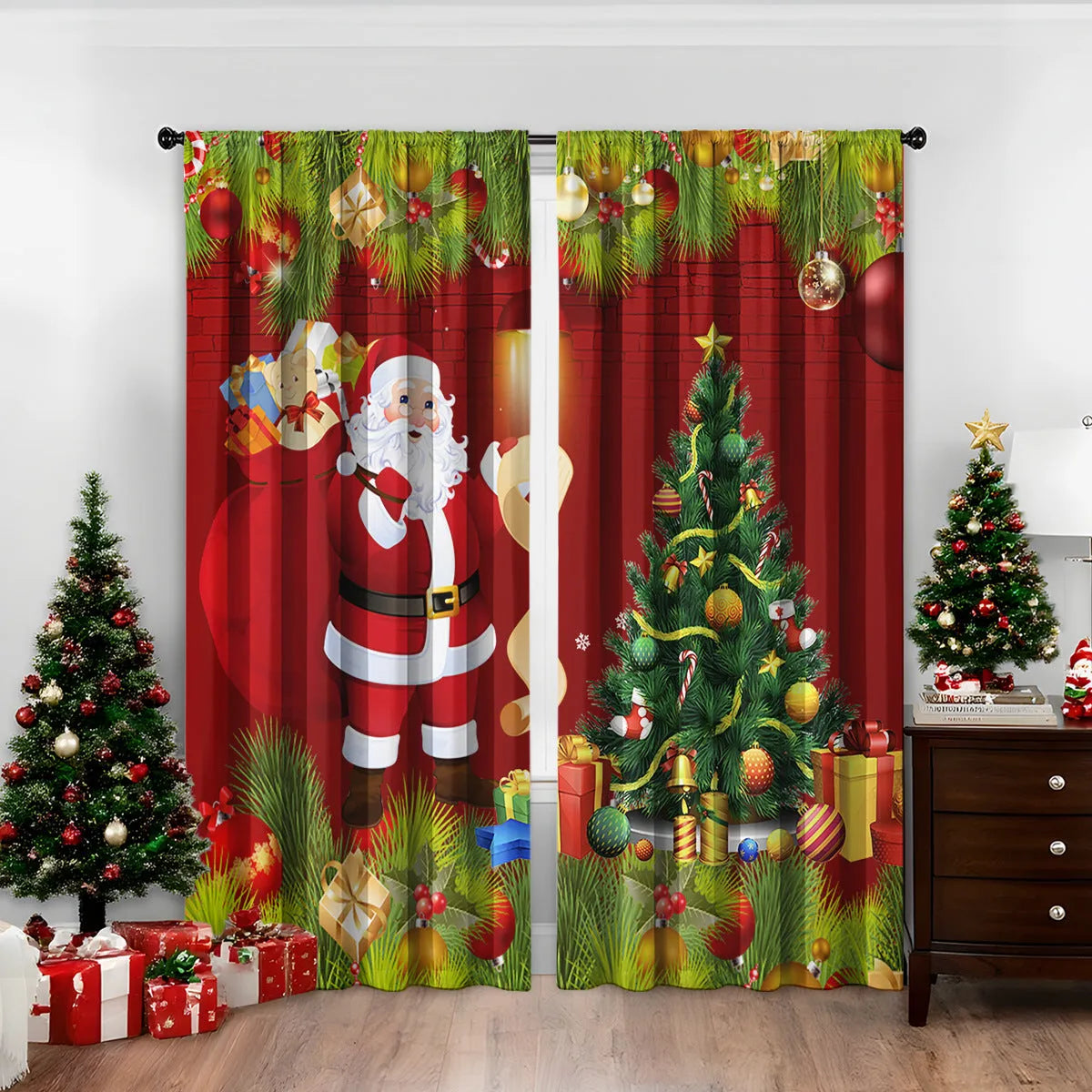 3D digital printed Christmas curtains in European colour designs with high sunshade function