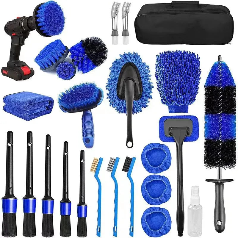26-piece car wash brush kit with PP construction brushes for automotive cleaning