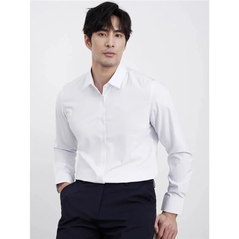 Men's wine red slim fit casual long sleeve shirt with non-ironing treatment
