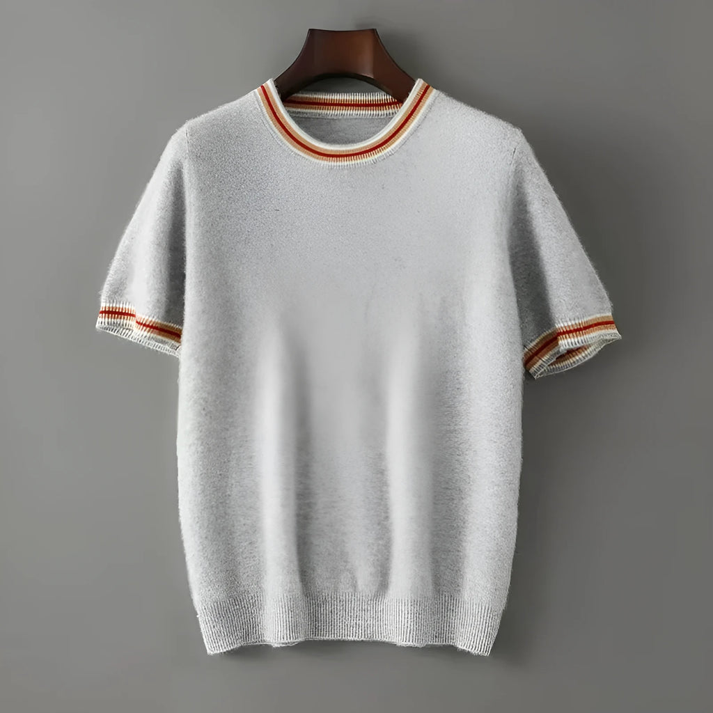 Men's short sleeve pure wool sweater round neck pullover in grey colour