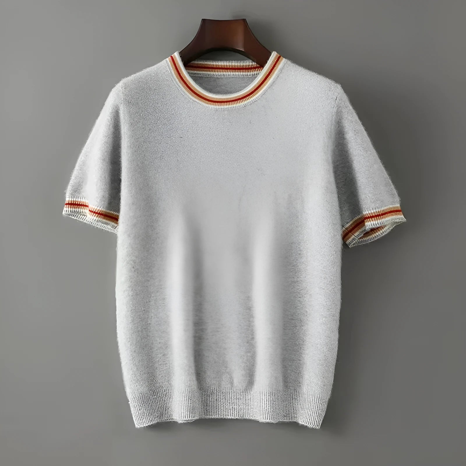 Men's short sleeve pure wool sweater round neck pullover in grey colour