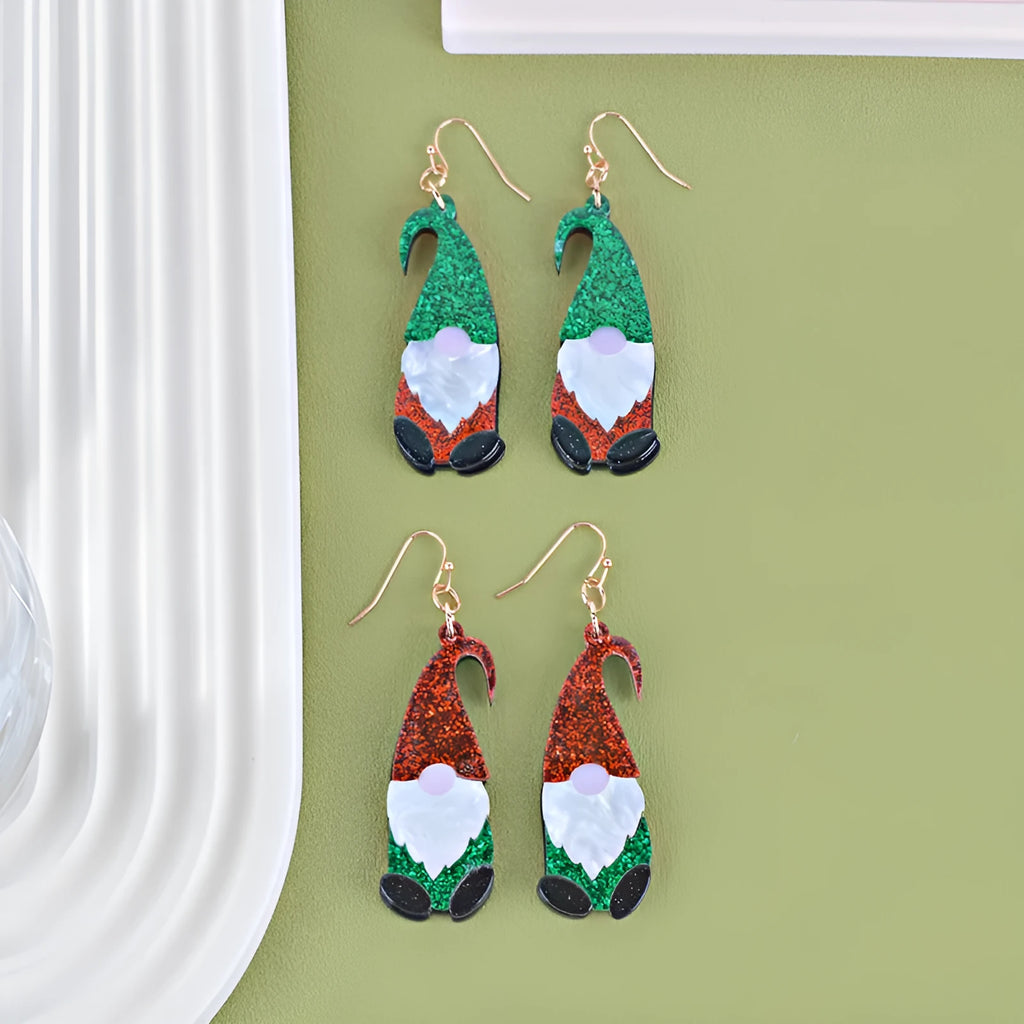 Cartoon Santa Claus acrylic fashion earrings in red, green or mixed colour options