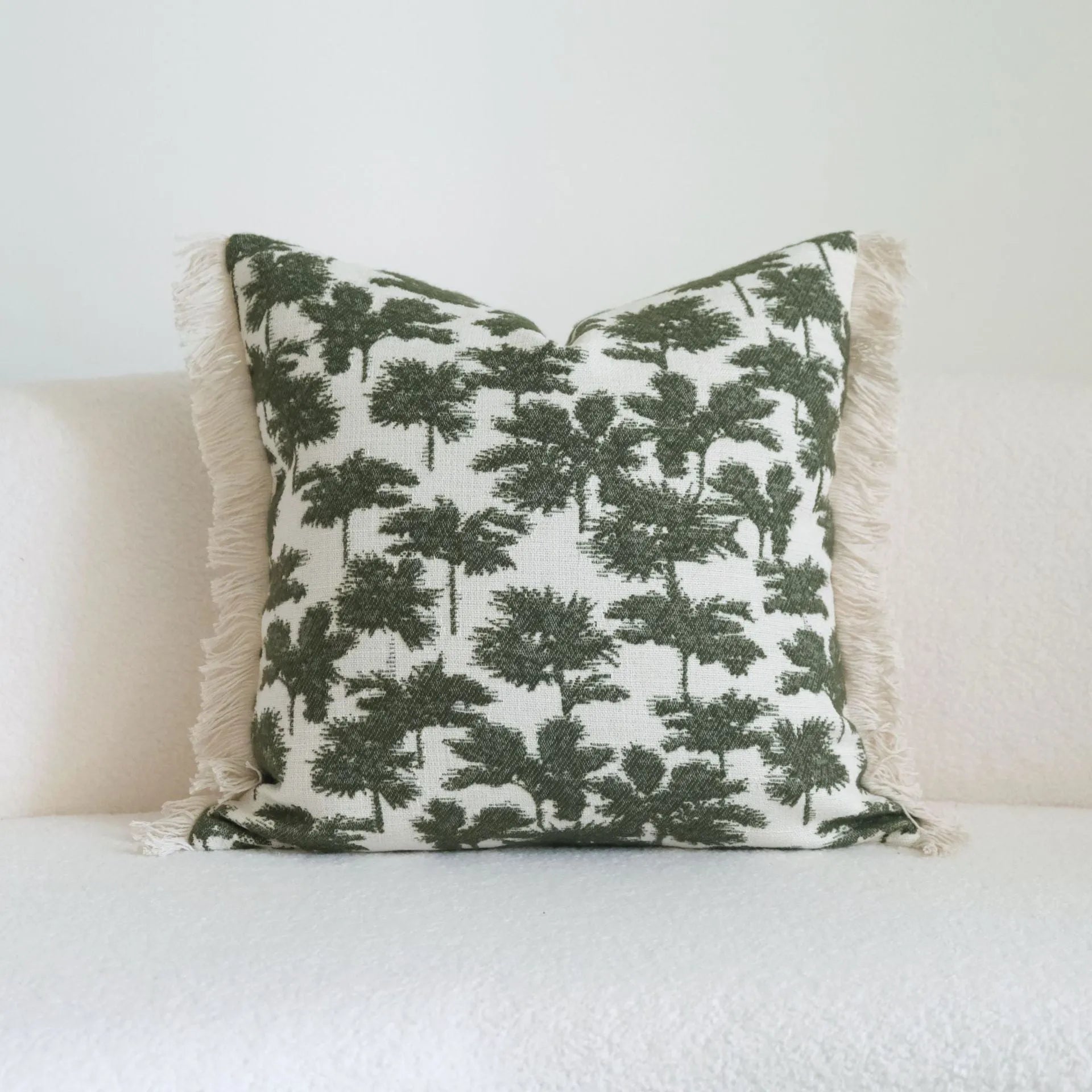 Green cotton linen hotel sample pillow with tassel decoration and silk floss filling