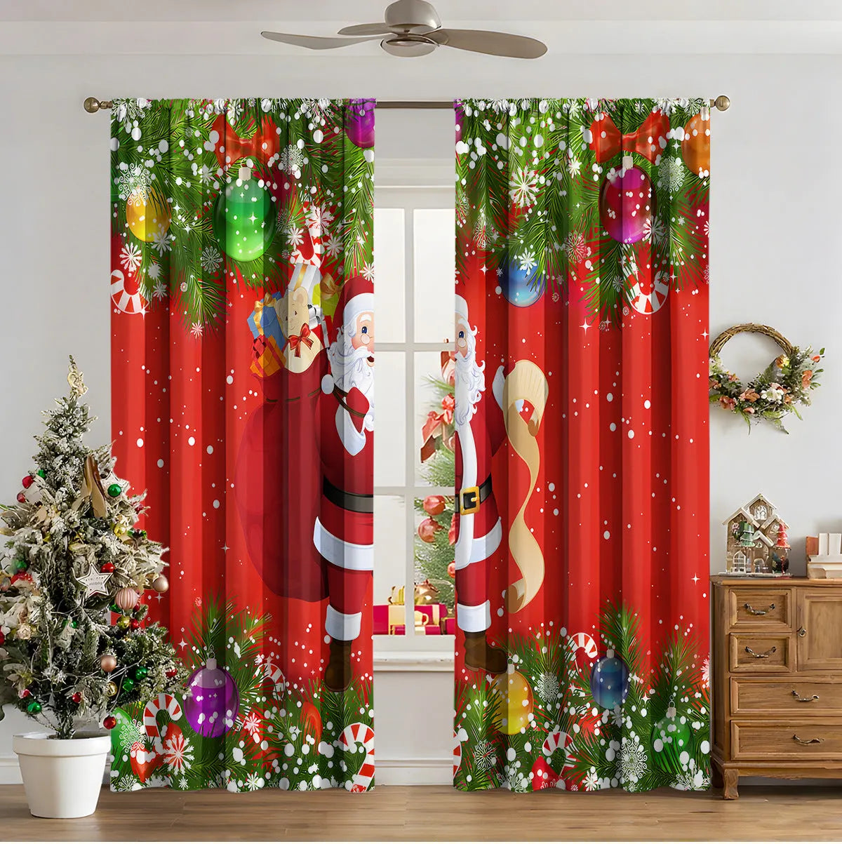 3D digital printed Christmas curtains in European colour designs with high sunshade function