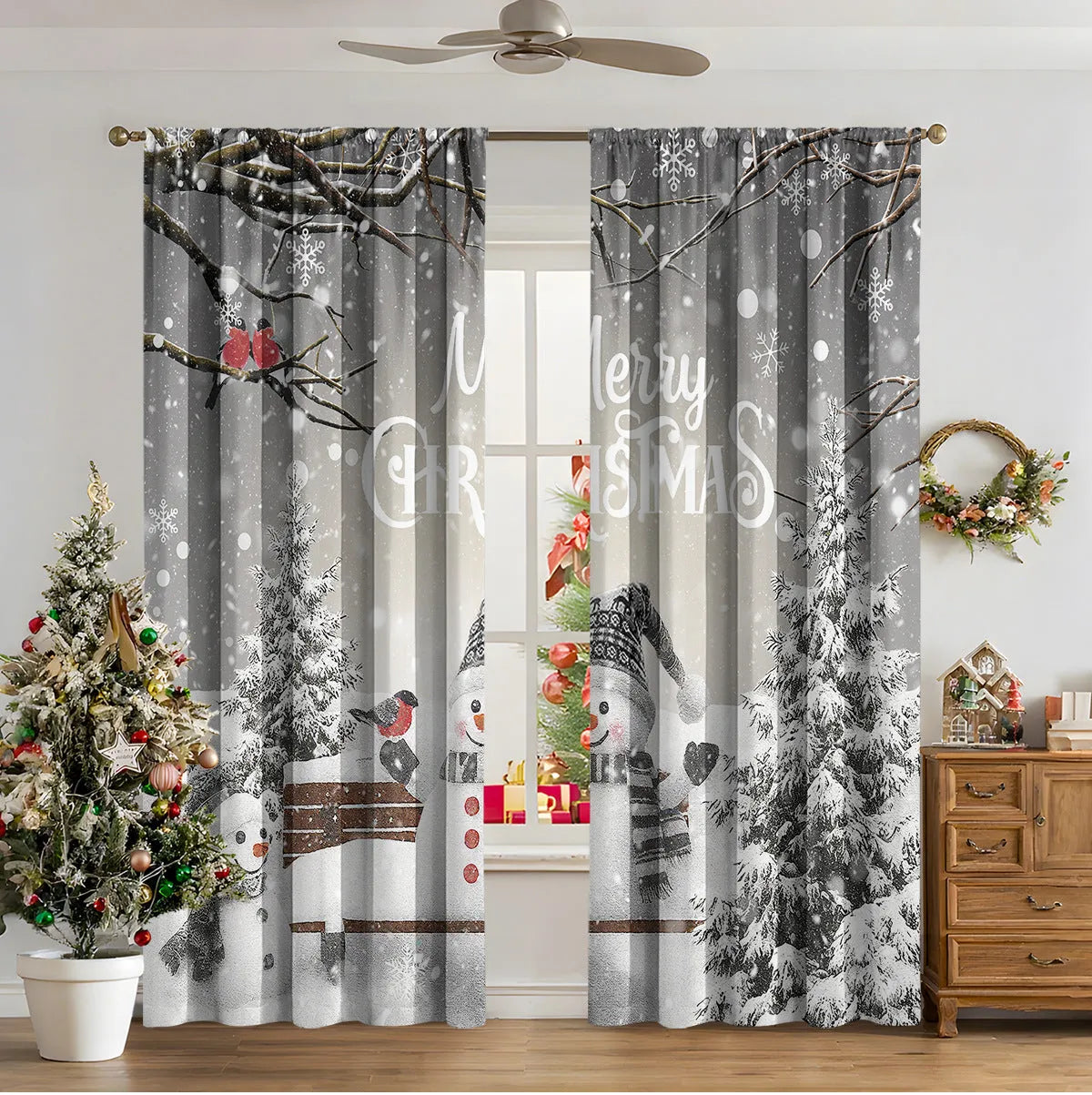 3D digital printed Christmas curtains in European colour designs with high sunshade function