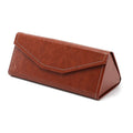 Handmade triangle folding glasses case in PU cowhide, colours: black, pink, brown, dark blue, plaid.